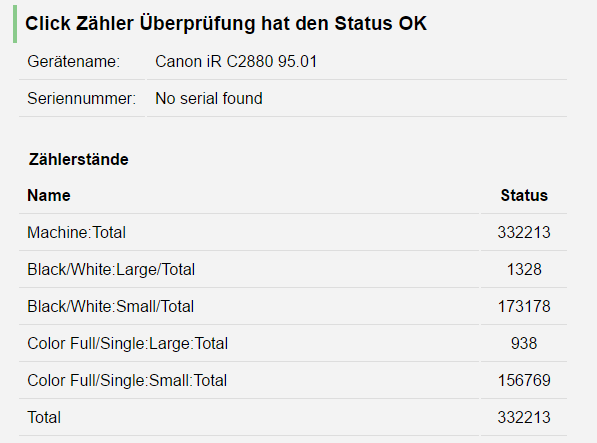Drucker Zählerstände - Canon