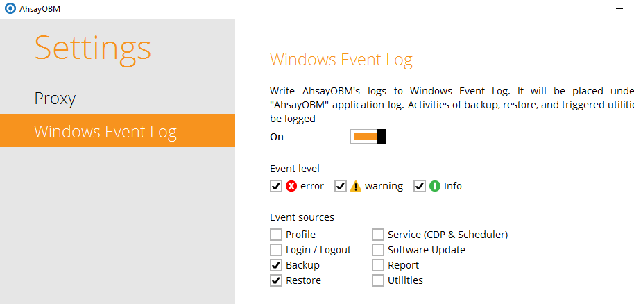 Ahsay Backup - EventLog